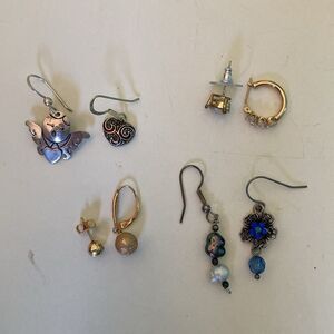 Lot of 8 Single Earrings- none match!  14K Gold - 925 Silver - Mixed Materials